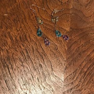 Yellow Blue and Purple Drop crystal earrings